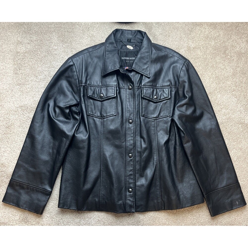Tanners Avenue Leather Jacket Mens Large (Tag 4XL) Black Snap Closure Lined